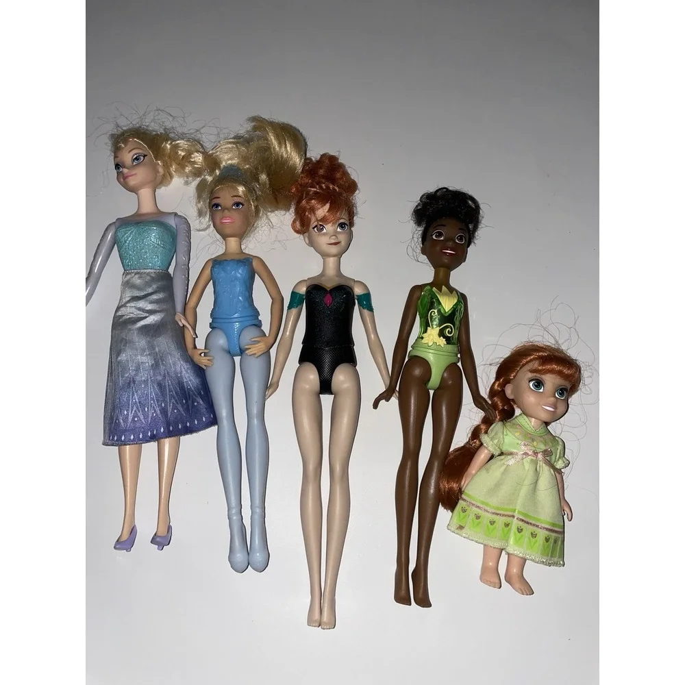 DISNEY PRINCESS Doll Lot: 5 Dolls Anna Elsa Tiana Cinderella FROZEN Princess